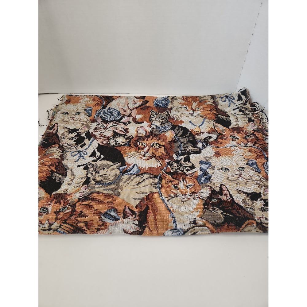 Vtg Woven Cat Tapestry Fabric Remnant Scrap 58"x 18" Sewing Crafting Tote Vest
